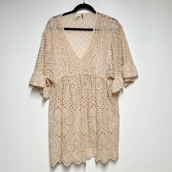 New Anthropologie Akemi+Kin Eyelet Blush Pink Swing Babydoll Style Dress Sz 4 - Picture 6 of 12